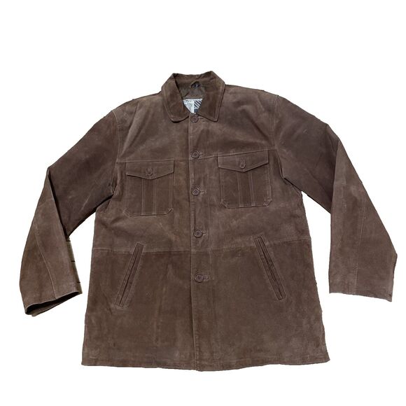 NEUTRAL TERRITORY Parka Leather Jacket Men M Brown Western Cowboy Button Coat 46 - Picture 1 of 16